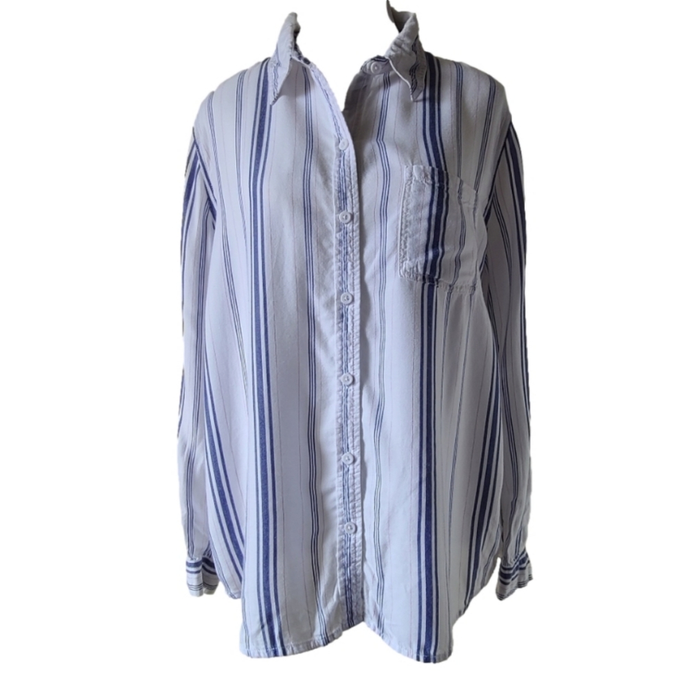 BeachLunchLounge Striped Button-Down Shirt Women’s Size L Coastal Boho Top